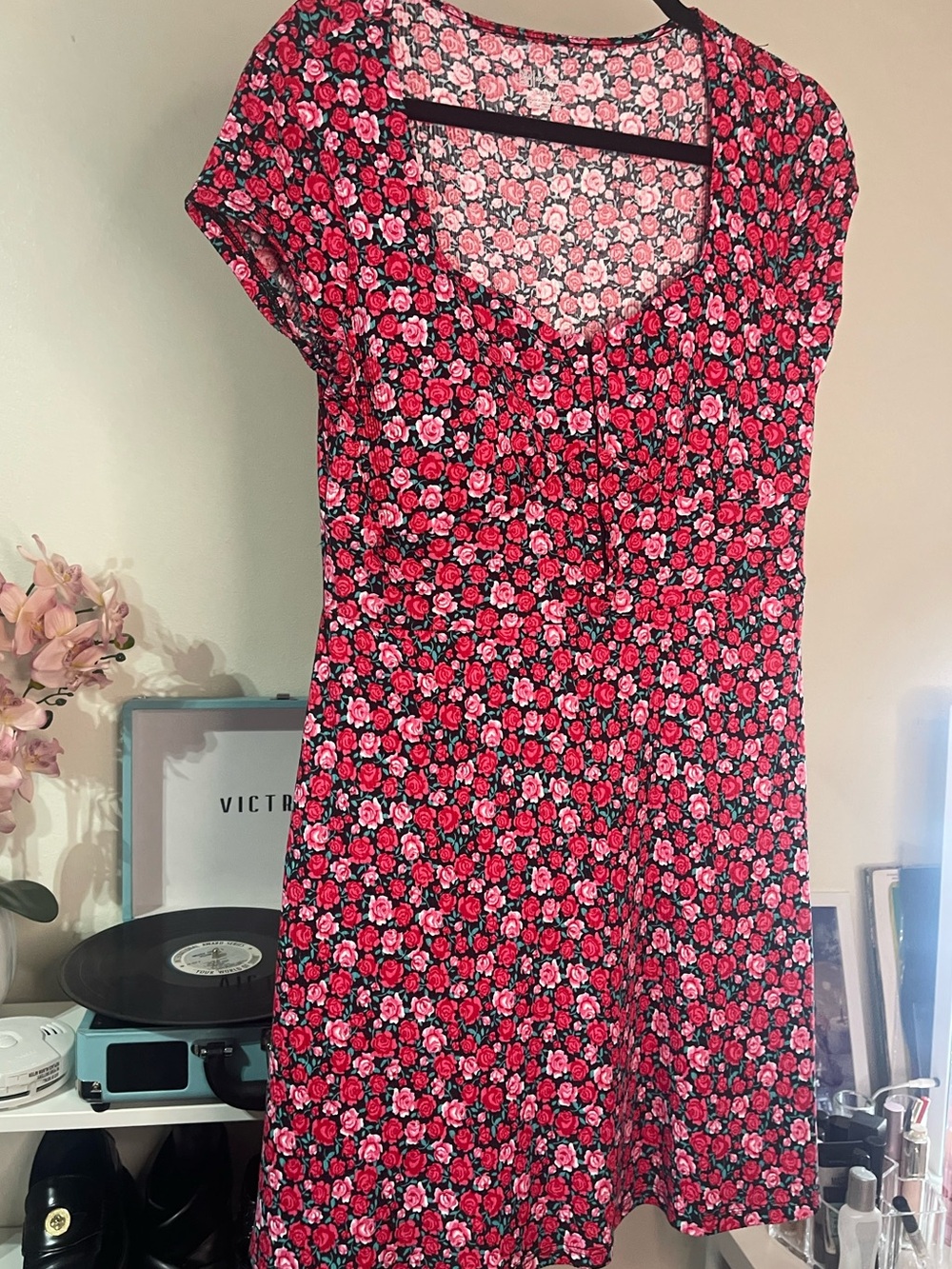 No Boundaries Pink Rose Print Mini Dress